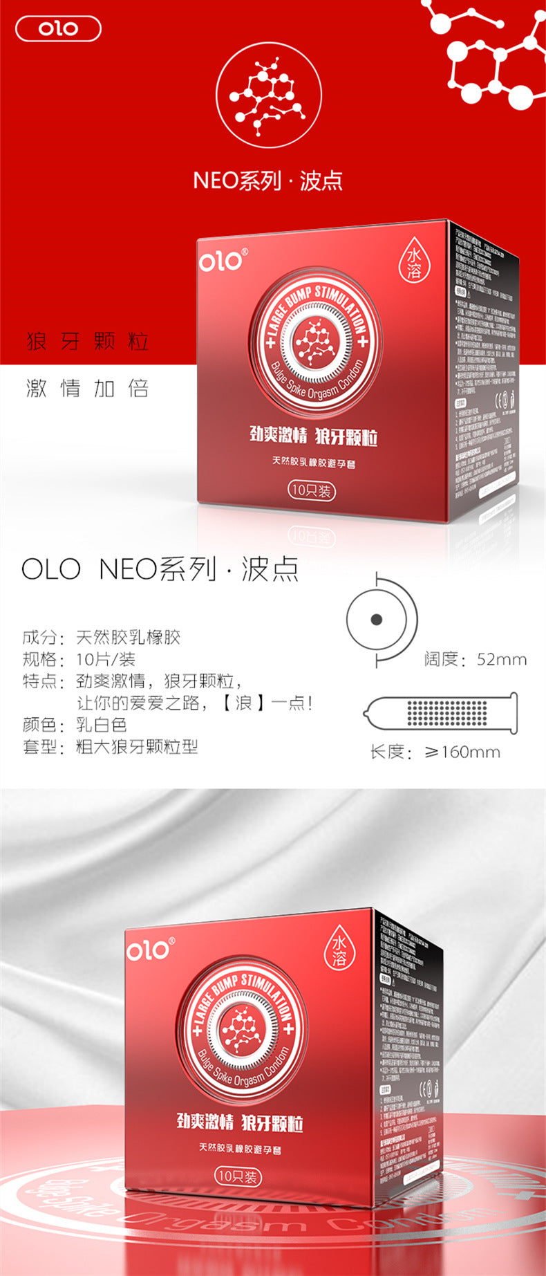 olo Hyaluronic Acid NEO Hyaluronic Acid Lubricating Granule Threaded Waist Condom [10 Pack]