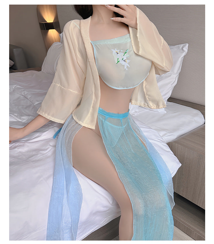 cos Hanfu temptation suit blue magnolia flower [bellyband + underwear + skirt + outer shirt] C206