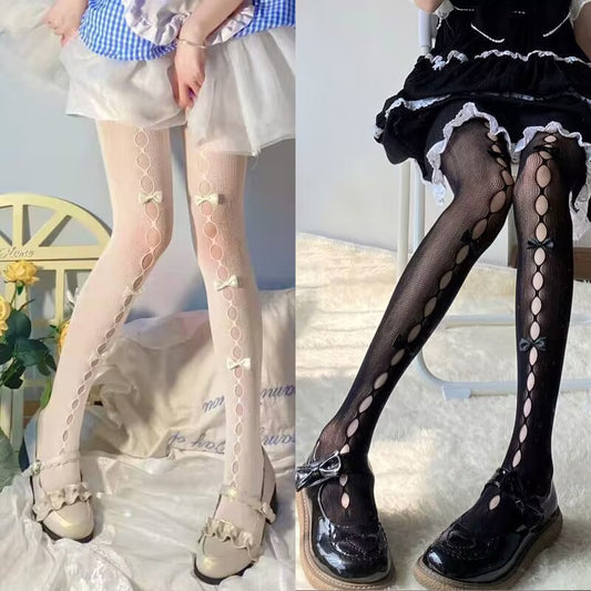 Japanese pure lust Lolita bow mesh fishnet stockings