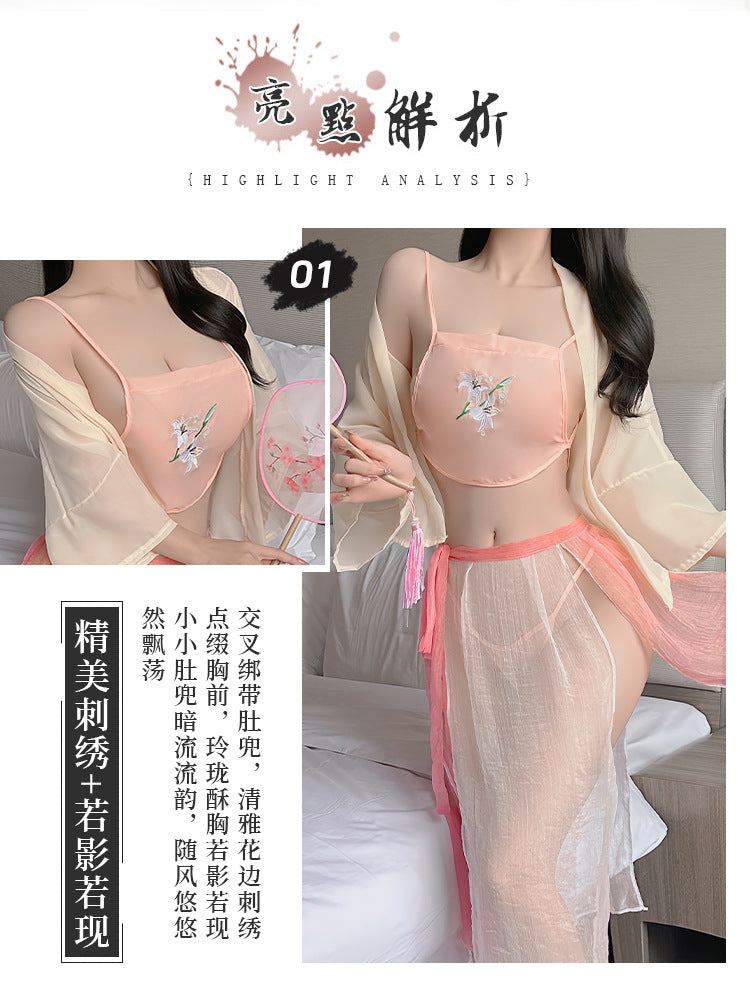 cos Hanfu temptation suit blue magnolia flower [bellyband + underwear + skirt + outer shirt] C206