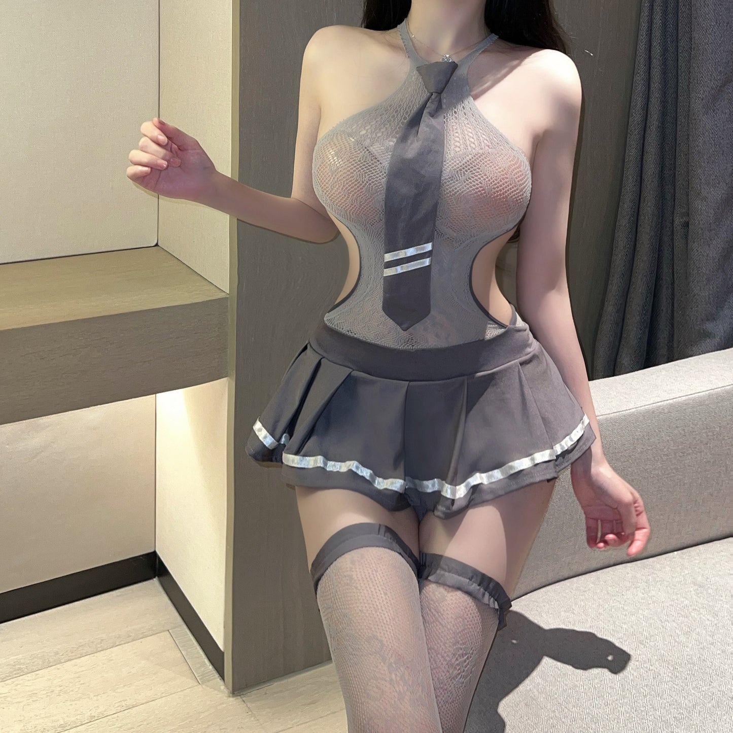 No need to take off JK sexy suit [net skirt + tie + T pants + stockings]