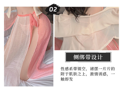 cos Hanfu temptation suit blue magnolia flower [bellyband + underwear + skirt + outer shirt] C206