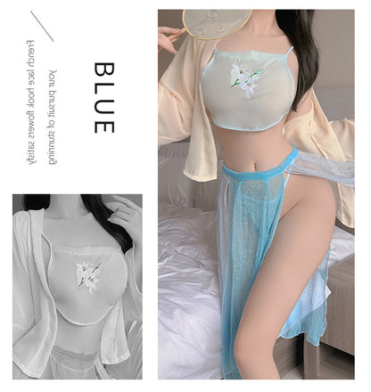 cos Hanfu temptation suit blue magnolia flower [bellyband + underwear + skirt + outer shirt] C206