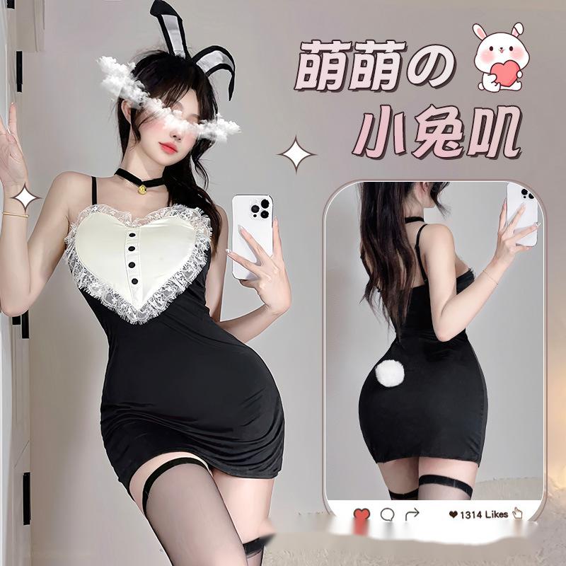 2D COS bunny girl JK uniform suit [rabbit ears + bell neck ring + T pants + suspender skirt + fur ball tail]