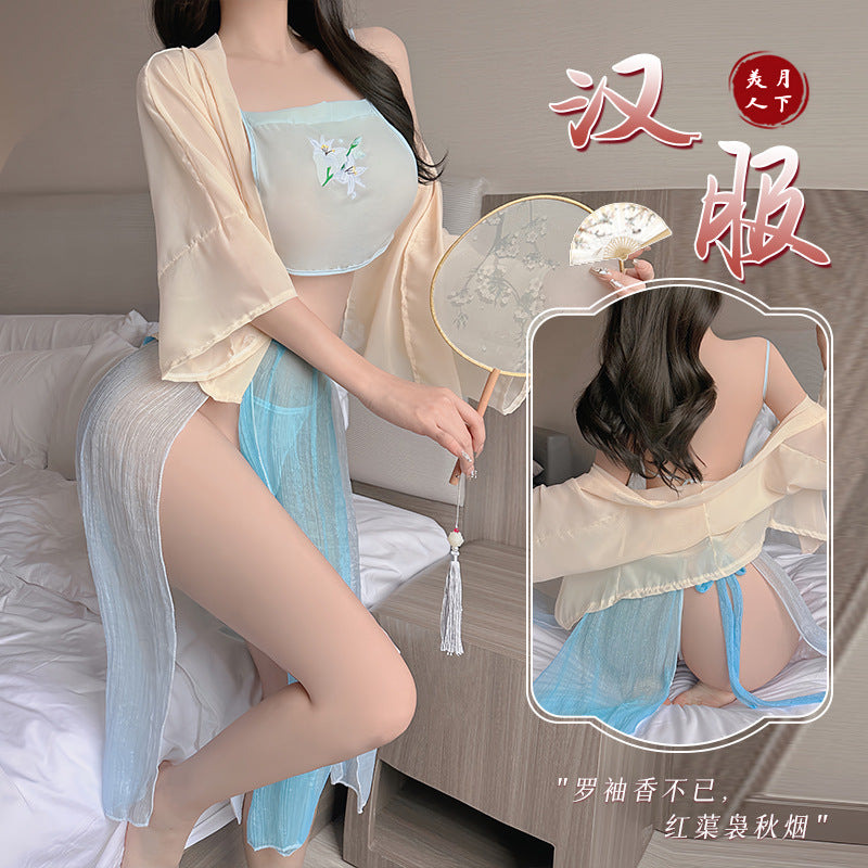 cos Hanfu temptation suit blue magnolia flower [bellyband + underwear + skirt + outer shirt] C206