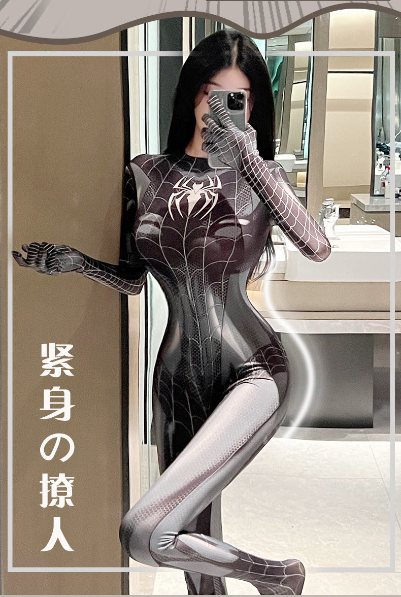 Internet celebrity sexy temptation cos spider jumpsuit open crotch uniform