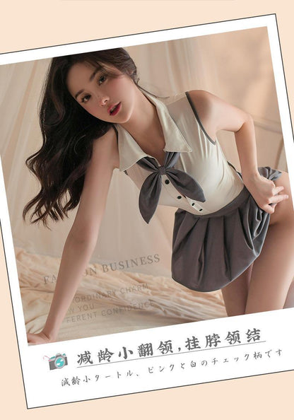 Pure Desire JK College Style Sexy Suit [bow tie + open one piece + pleated skirt]